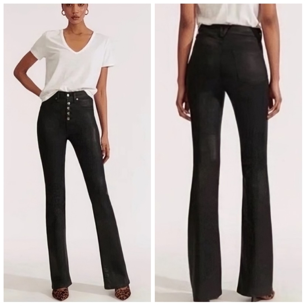 Veronica Beard $398 Beverly High-Rise Flare Jeans Coated Black Women 6/28 Luxury